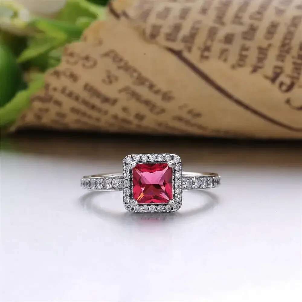 100% 925 Sterling Silver Square Sparkle Halo Rings Clear Cubic Zirconia Shiny 925 Sterling Rings Fashion Gifts