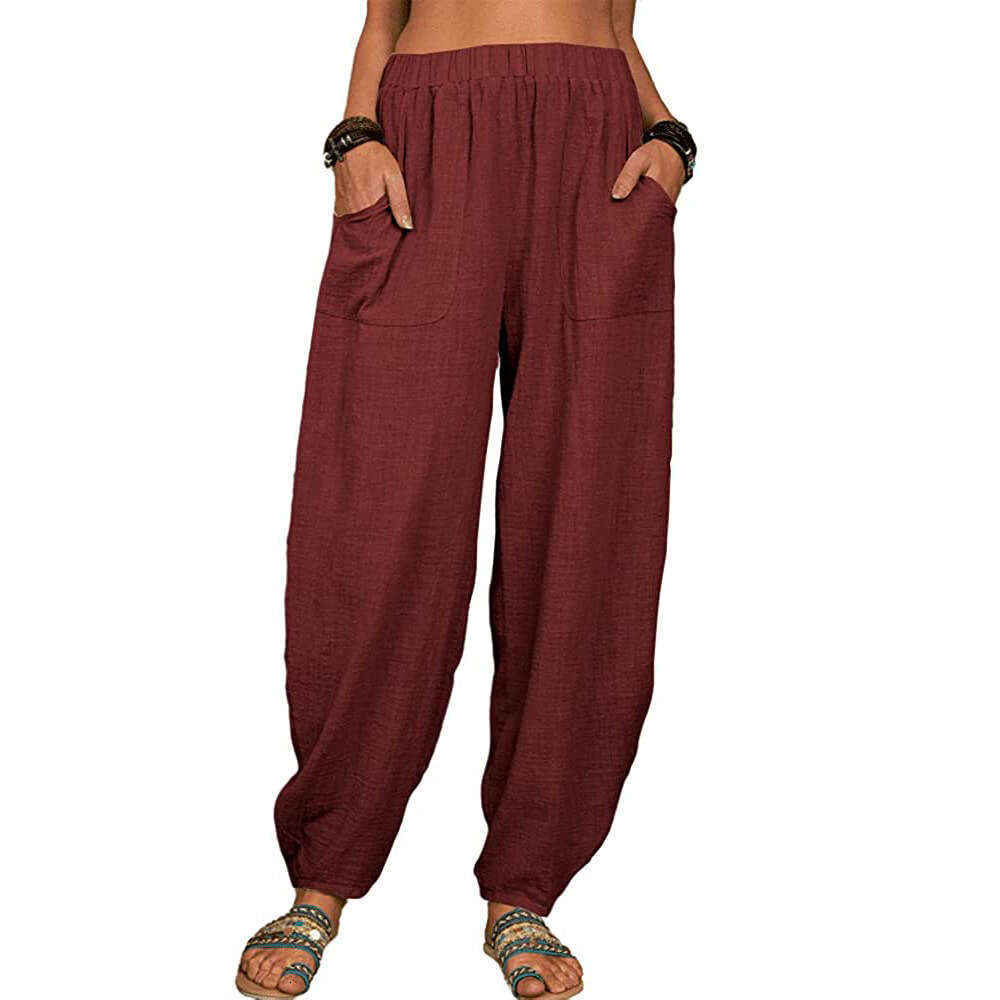 Women's Loose Cotton Linen Casual Home Harlan Pants B2