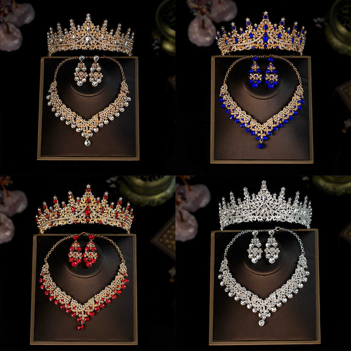Bridal jewelry three piece set high-end dance party wedding jewelry alloy diamond crown necklace earring set W250312