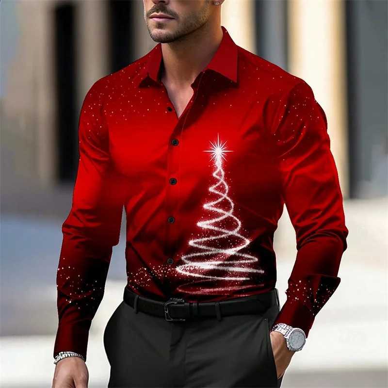 Mens Christmas Tree Printed Shirt Shiny Casual Collar Button Long Sleeve New Year Party Evening 6XL Autumn/Winter W250312