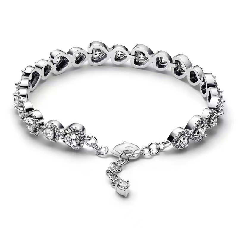 S925 Sterling Silver Heart Tennis Chain Bracelets Women Shiny Diamond Cubic Zirconia Authentic Birthday Gift Christmas Jewelry