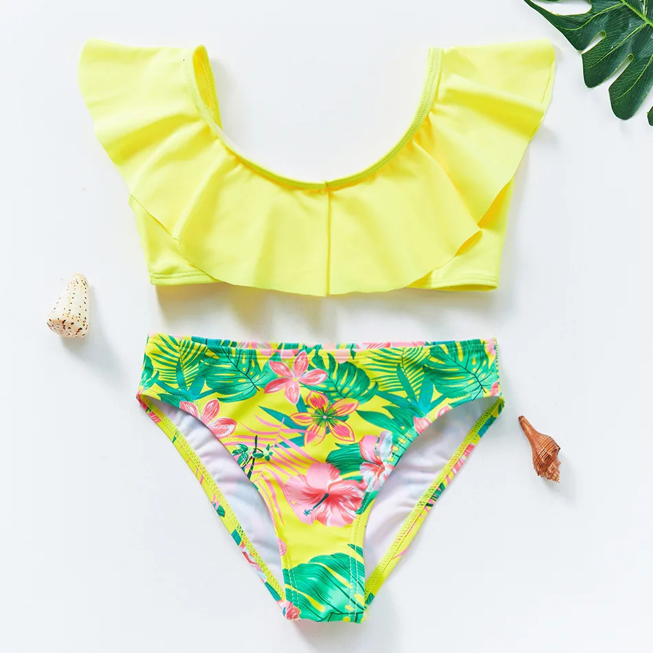 Teen Kids Girls Bandage Bikini Set Flamingo Print Summer Children Kids Swimsuit Baby Girls Two Pieces Swimwear Bathing Suit 250311