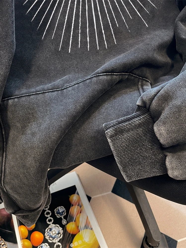 Highend Fried Street Hooded Sweater Mens and Womens Spring Autumn National American Old Washed Jacket 250311