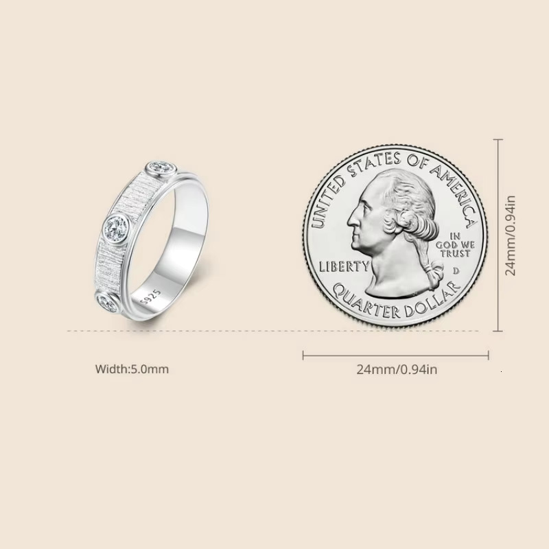 Fashion Texture Mens 925 Sterling Silver Moissanite Wedding Ring with Certification
