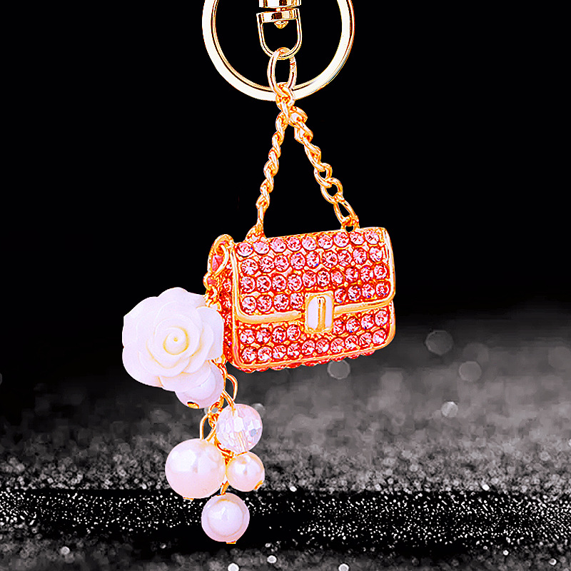 Luxury Women's Car Key Holder with Sparkling Diamond Details - Stylish Bag Pendant