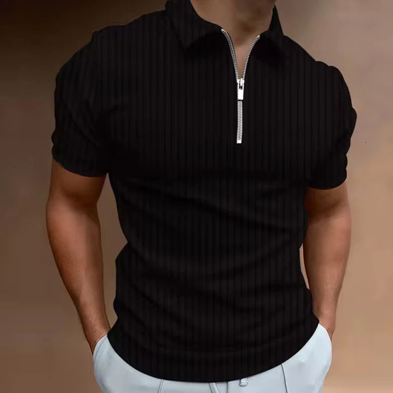 Mens golf shirt with quarter zipper polo casual holiday lapel short sleeved basic summer regular 250312
