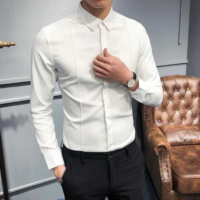 Spring and summer new fashion lapel long sleeved solid color mens clothing smart casual button trend simple shirt W250312