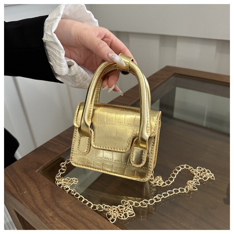 Fashion Designer Women s Hand held Light Luxury Trendy Hand held Stone Patterned Small Square Bag Mini Patent Leather Smooth Crossbody Bag Casual Wall