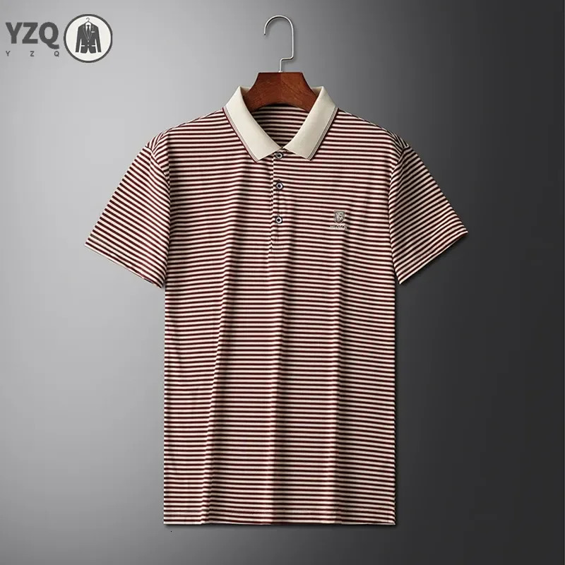 Mens Striped Cotton Business Casual Short Sleeved POLO Shirt Fashion Comfortable and Breathable Top 250312