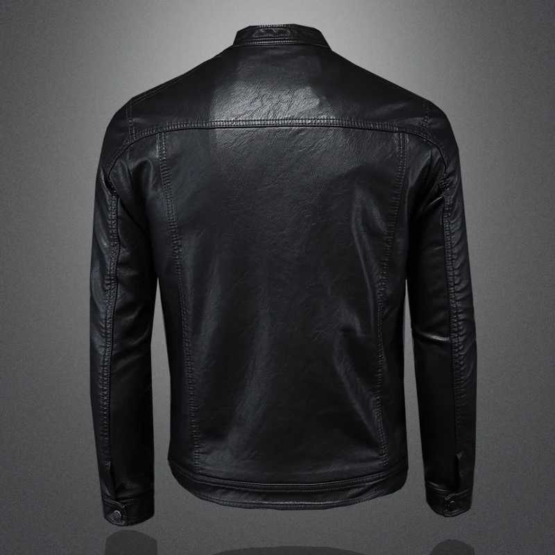 2024 High-quality Autumn and Winter New Fashion Handsome Men Stand Collar Motorcycle Leather Jacket Slim Stylish Man M-5XLT250311