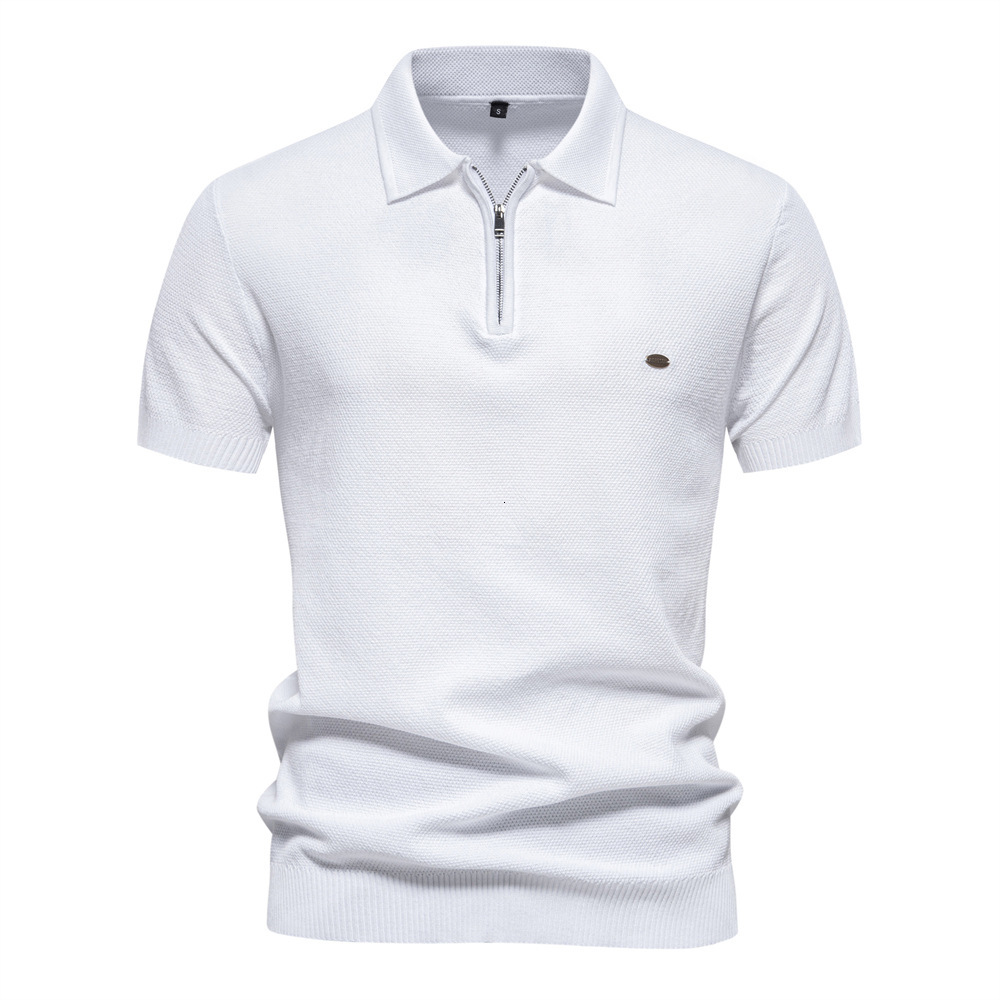 2025 summer versatile new collar knitted polo simple solid color trend European men's short sleeved t shirt tracksuit