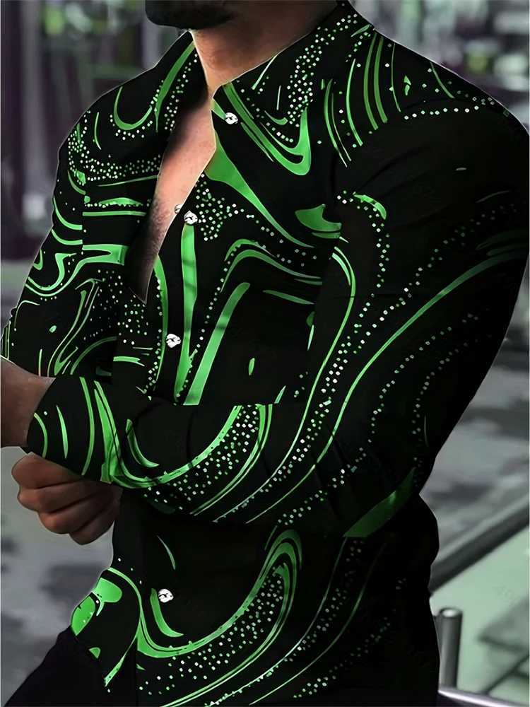 Texture printing business casual mens shirt official button up party shirt daily spring summer lapel long sleeved breathable top W250312