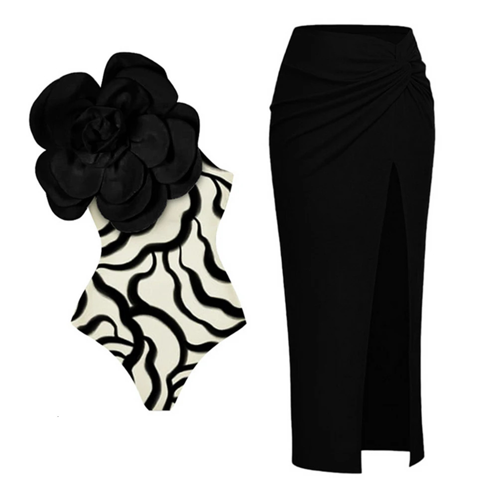 Hollowen One Piece Swimsuit With Cover Up Sexy Swimwear Women Off Shoulder Swim Suits Patchwork Bathsuit Belt Bodysuit Beachwear 250310