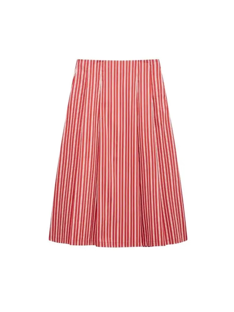 TRZA Womens Fashion Striped Crop Tank Top and Mid Waist Side Zipper Fold Midi Skirt Two Piece Set n Wear 250312