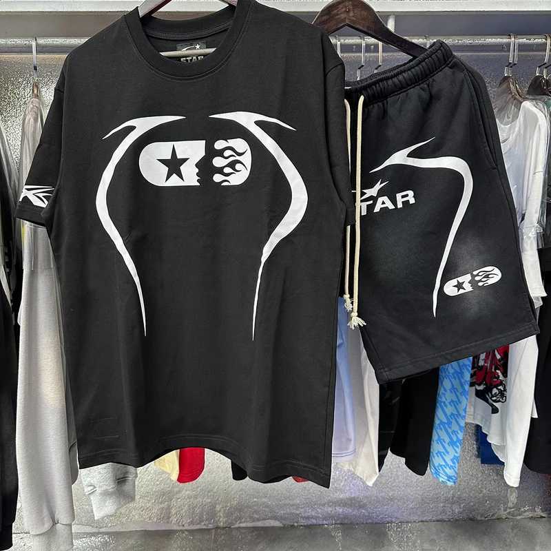 European and American Hip hop Trendy brand summer sports loose cotton short sleeved T-shirt set X250312