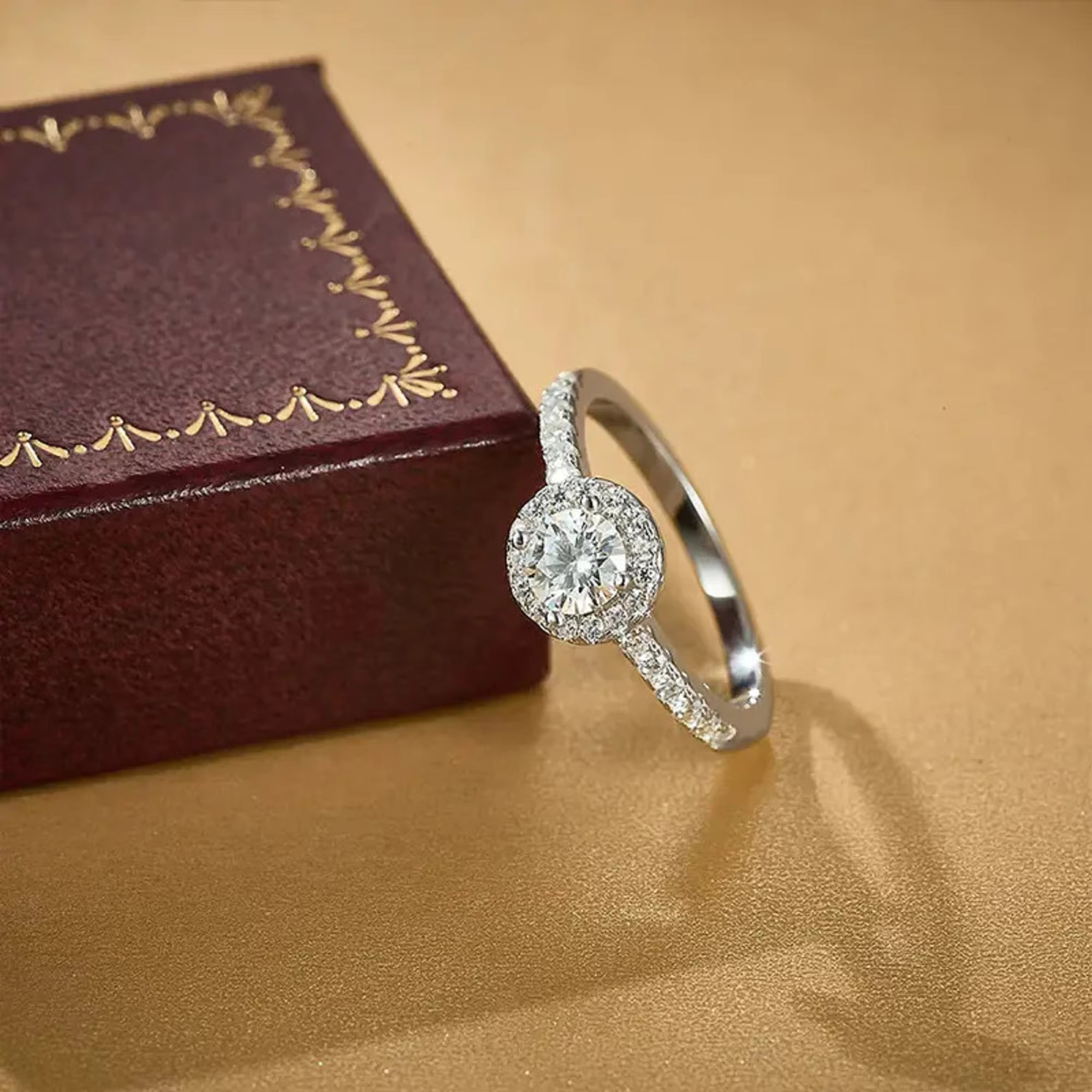 Silver Ring Moissanite Ring Round Moissniate Engagements Ring