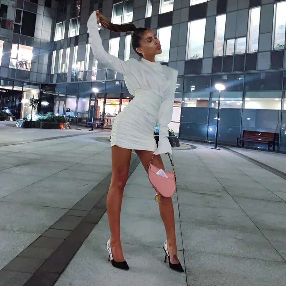 BKLD Autumn Winter Fashion Women Casual Bandage Dress Ruched Bodycon Solid Sexy Slit Flare Long Sleeve Night Party Mini Vestidos