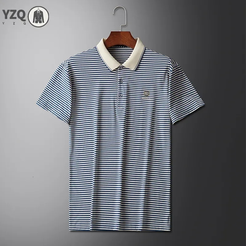 Mens Striped Cotton Business Casual Short Sleeved POLO Shirt Fashion Comfortable and Breathable Top 250312