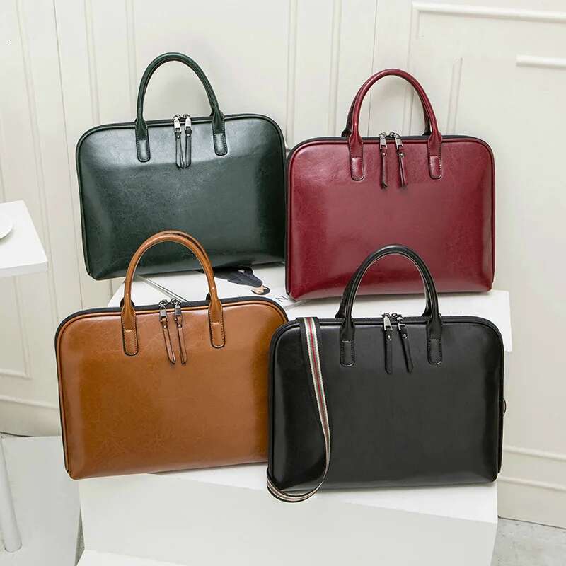 OYIER Genuine Leather Bag Women Office Laptop Briefcase For Book Air 14" Inch Hp 2025 Female Computer Handbag