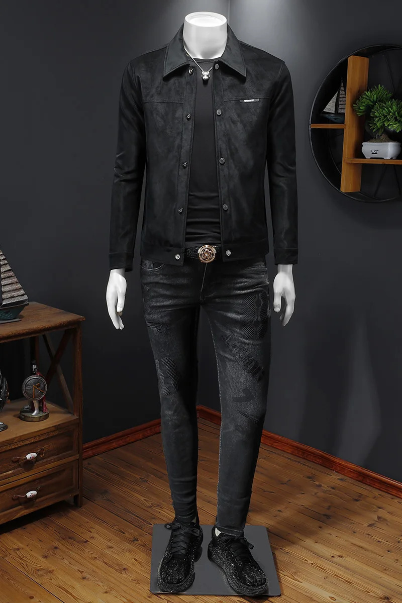 autumn and winter highquality leather jacket single breasted slim fit plus size mens M5XL 250312