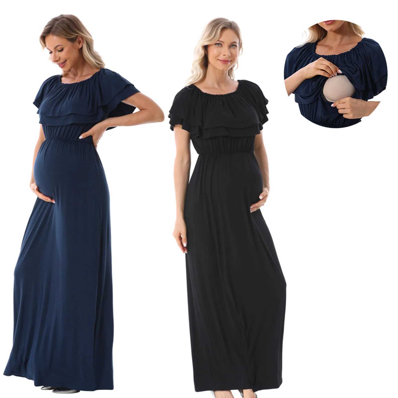 Plus Size Frilly Dress Womens Maternity Pregnant Casual Sleeveless Soild One Shoudler Nursed Maternity Clothes Women DressesT250311