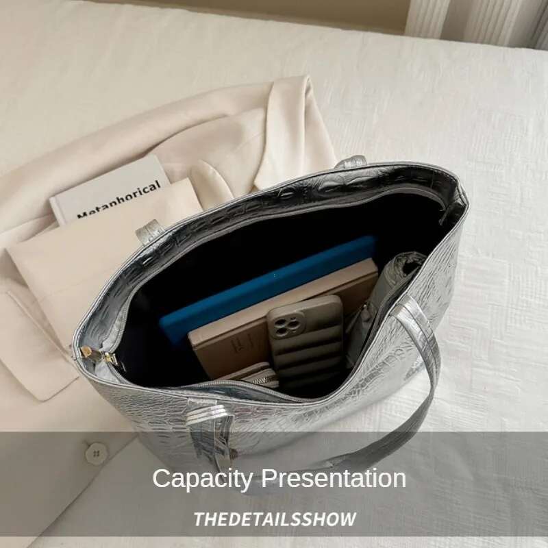 Fashion Casual Women Shoulder Sier Gold Black Crocodile Handbag PU Leather Female Big Tote Bag Ladies Hand Bags Sac