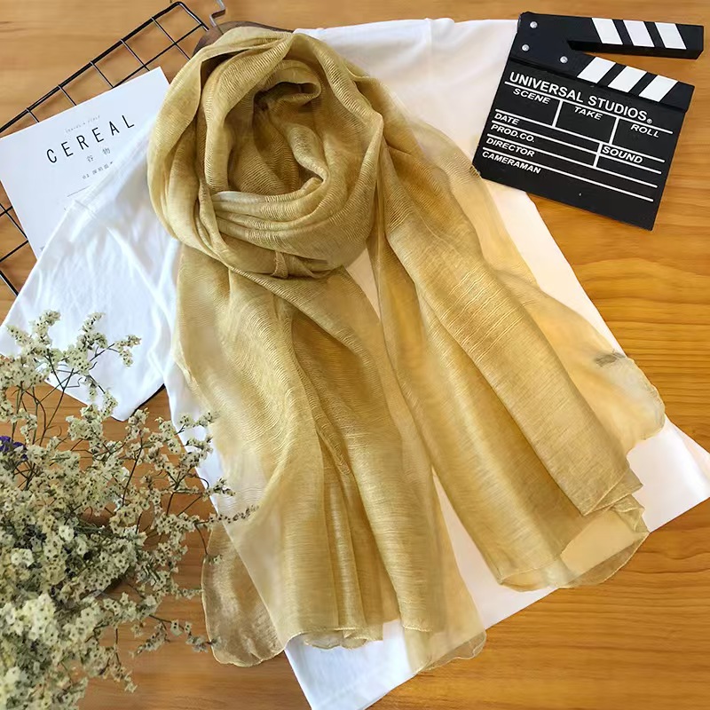T273 Spring mulberry silk blended scarf ladies long solid color elegant retro sunscreen shawl