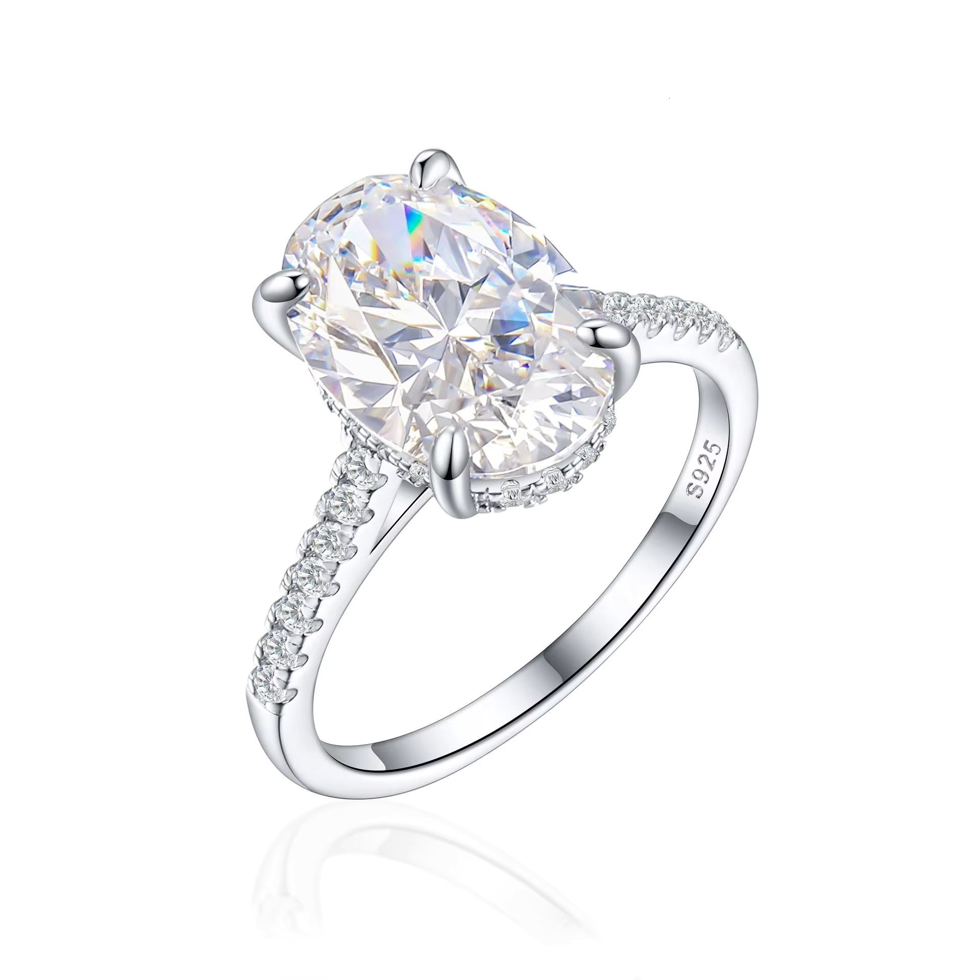 Fine Jewelry Oval Cut 3 Row Micro Pave Diamond Engagement Halo Moissanite Ring