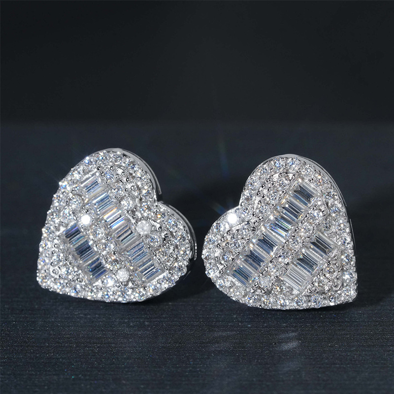 12.9mm S925 Silver Moissanite Love Heart Earrings Iced Out For Men Women Hip Hop Jewelry Pass Diamonds Tester With GRA