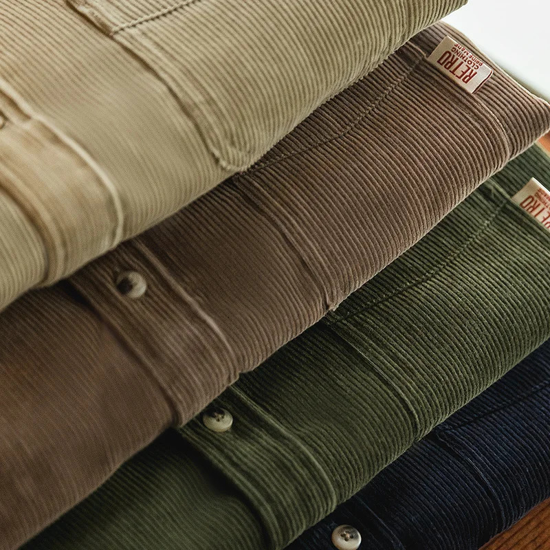 Maden Mens Shirt Casual Corduroy Long Sleeve Shirts Slim Fit Overcoat Spring Fleece Jacket Clothing Retro Fashion Blouses 250312