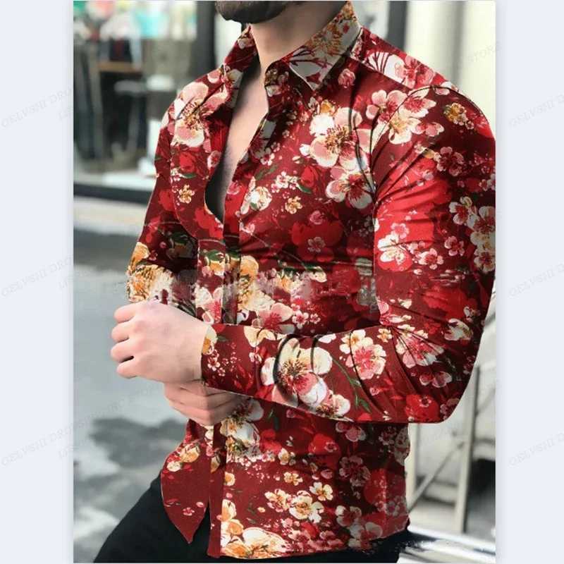 Long sleeved Hawaiian shirt mens fashion shirt floral shirt Cuban beach shirt lapel Camisas floral shirt button W250312