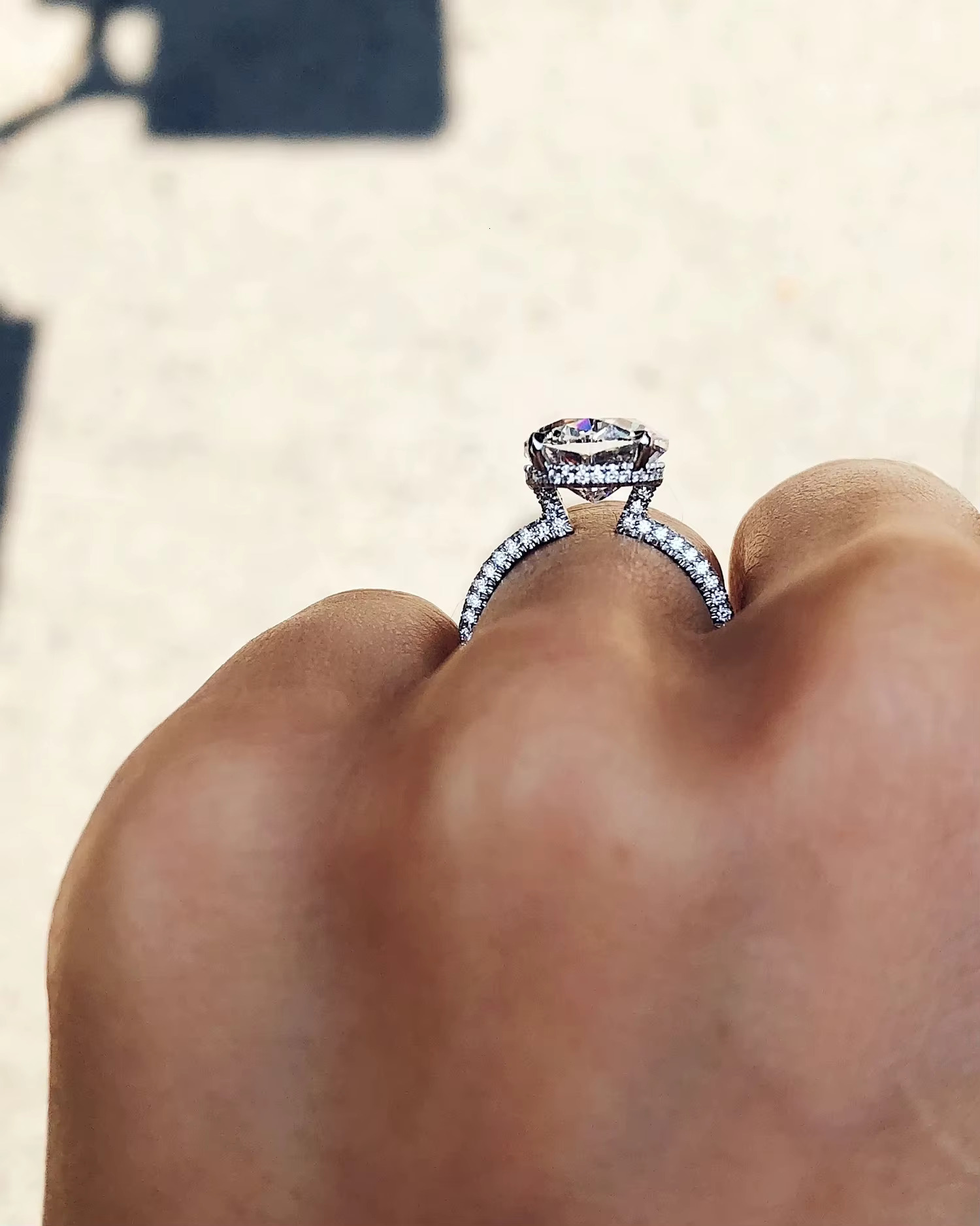 Luxury Jewelry 925 Silver Pave CZ Band Floating Oval Wedding Engagement Bridal Ring