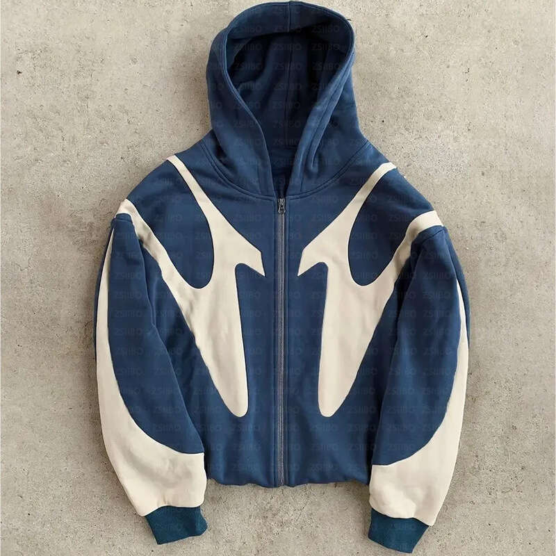 Street Hip Hop Cross Splicing Zipper Y2k Harajuku Coat Hoodie Female