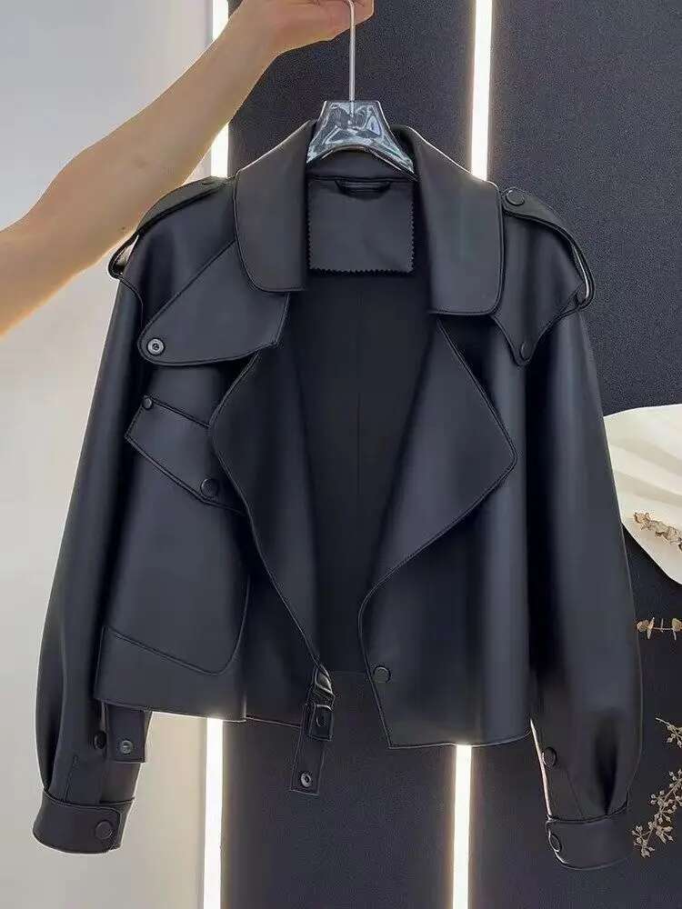 Spring Autumn Women PU Jacket Casual Lady Windproof Motorcycle Leather Coat