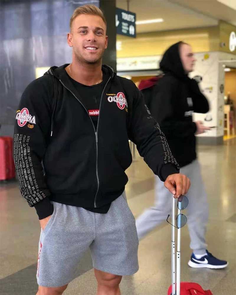 New OLYMPIA Men Gyms Hoodies Gyms Fitness Bodybuilding Sweatshirt Pullover Sportswear Male Workout Hooded Jacket Clothing M250312