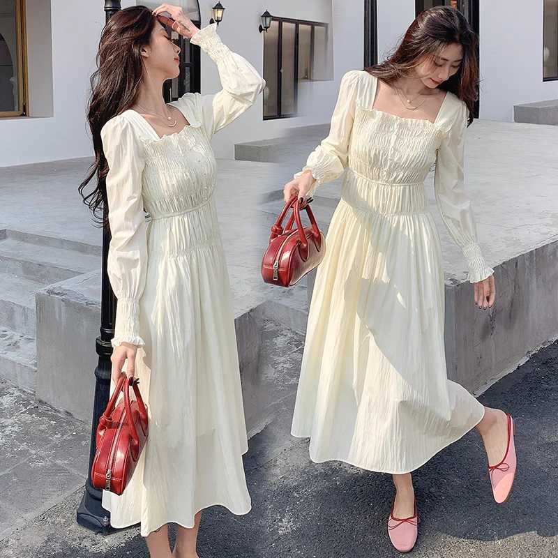 2025 Spring Maternity Pleated Dress Solid Color Square Collar Backless Sexy Pregnant Woman Party Dress Elegant Pregnancy DressesT250311