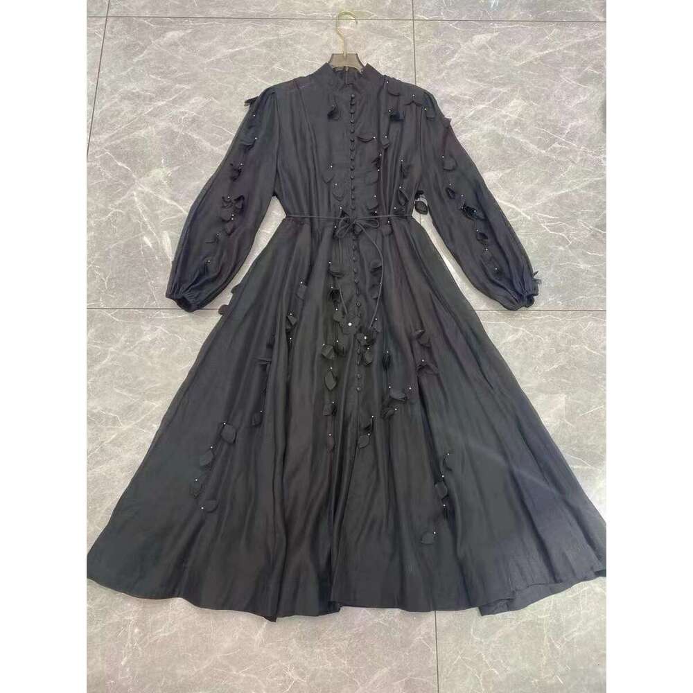 New Autumn And Winter Printed Single Breasted Loose Dress With Women's Lace Up Holiday Style Long Skirt