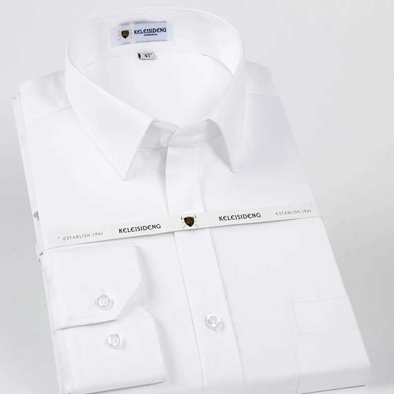 Mercerized Cotton Square Collar Solid Mens Dress Shirts Long Sleeve Slim Fit Anti Wrinkle Easy Care High Quality Clothing W250312