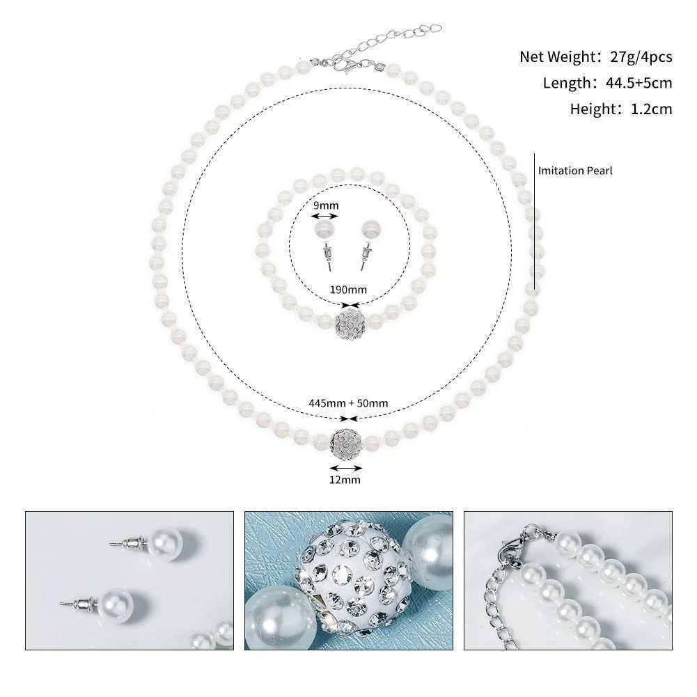 Bridal jewelry necklace earrings bracelet three piece set daily accessories small fragrance style diamond inlaid pearl necklace set W250312