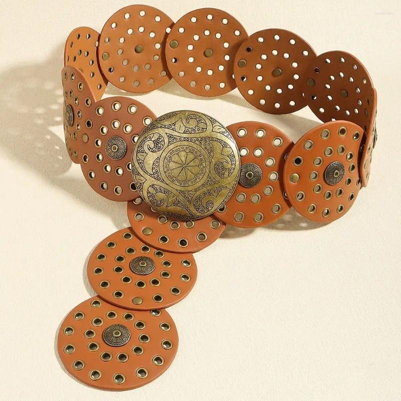 Belts Luxury Fashion Round Hollow Belt Vintage Disc Wide Metal Buckle Cowboy Western Style Exaggerated For Women