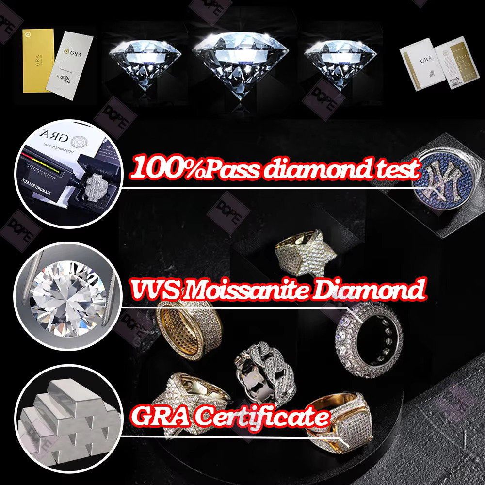 Iced Out Ring S925 Moissanite Nugget Radian Emerald Cut Customized Moissanite Ring