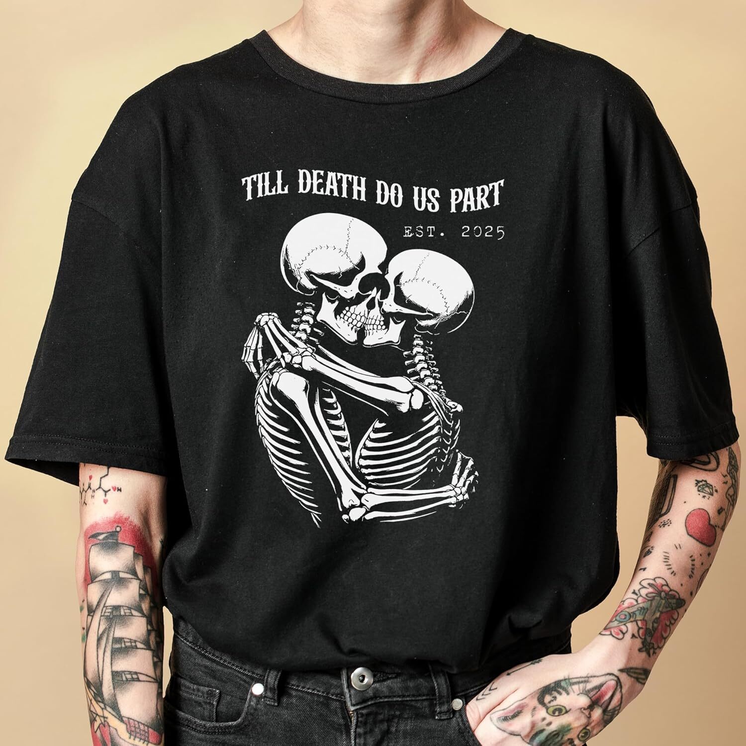 Mens T shirt ThuhaTree Store Valentine's Day Skull Couple T-Shirt 2D, 2D Skull Couple Graphic Tee tee Casual tops summer clothes
