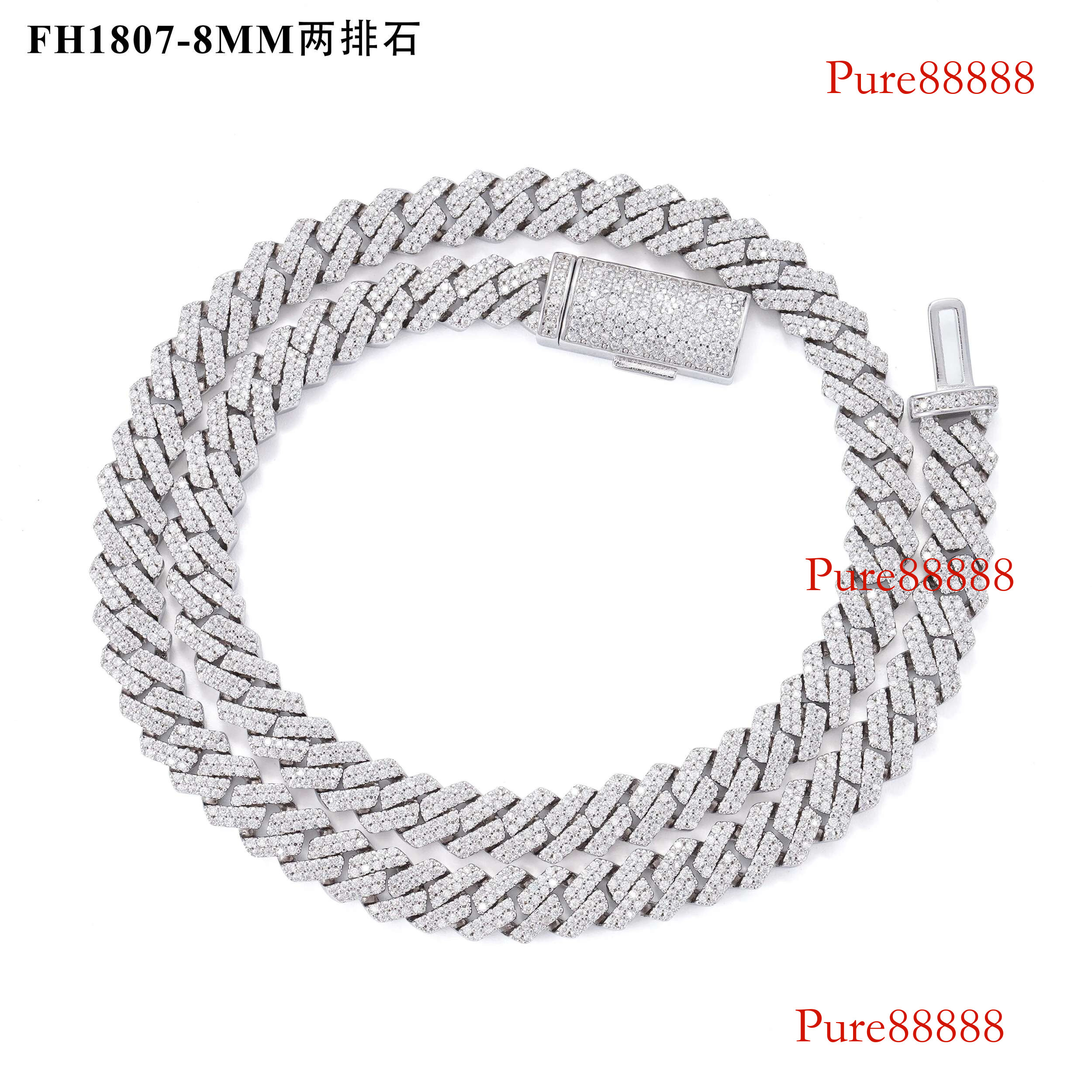 Fashionable Loose Stone S Sier Dia Cuban Chain Necklace 8mm Double Row Full of Moissanite Trendy Brand Acces