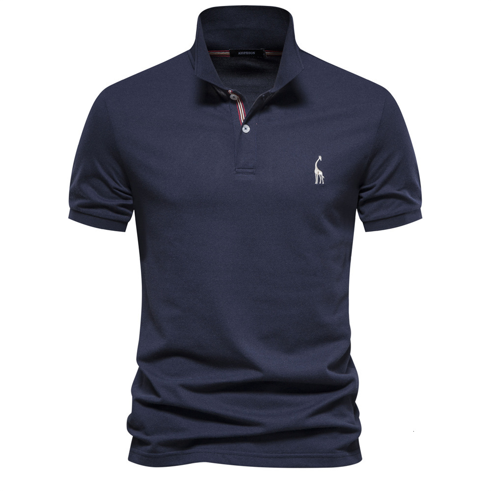 High quality European size cotton deer embroidery POLO men's t-shirt solid color lapel basic short sleeved top for men tracksuit