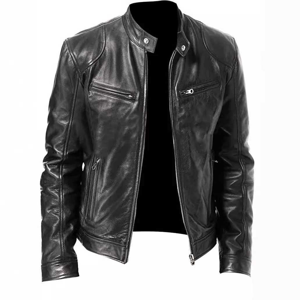 Men Coats Pu Jackets Thick Warm Coat Stand Collar Full Sleeve Zipper Jacket Open Stitch Casual Regular Autumn Winter 2024T250311