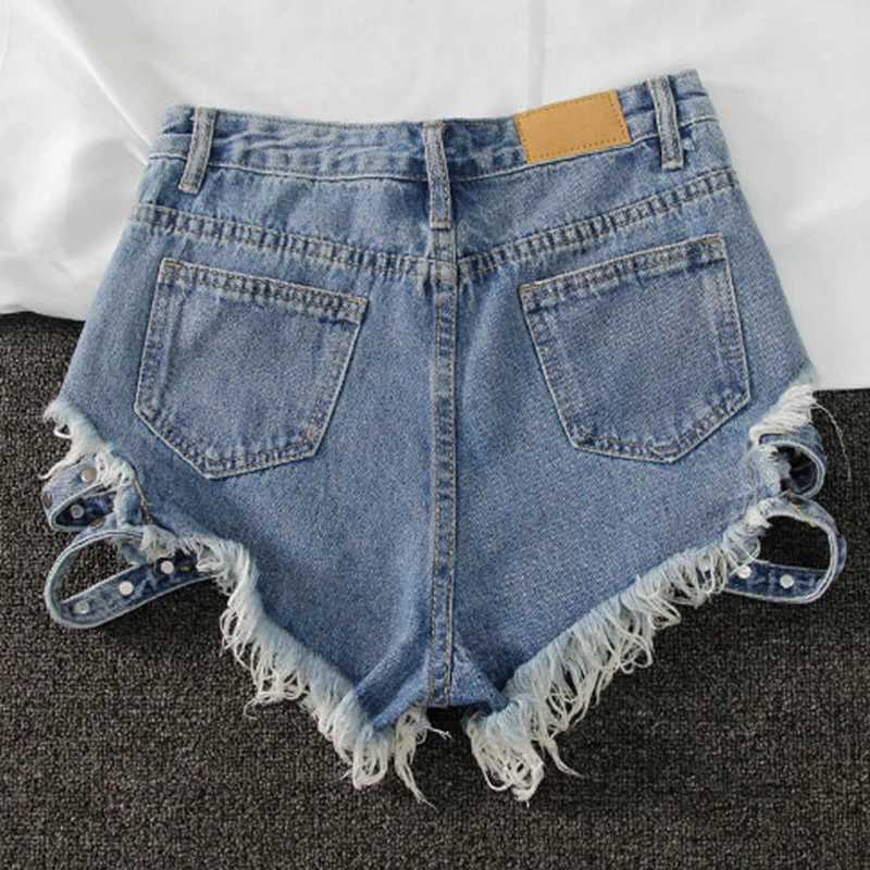Punk Rivet Denim Shorts 2022 Summer Spring Womens High Waist Loose Tassel Denim Shorts Black/Blue/White Perforated Shorts KZ388 X250312