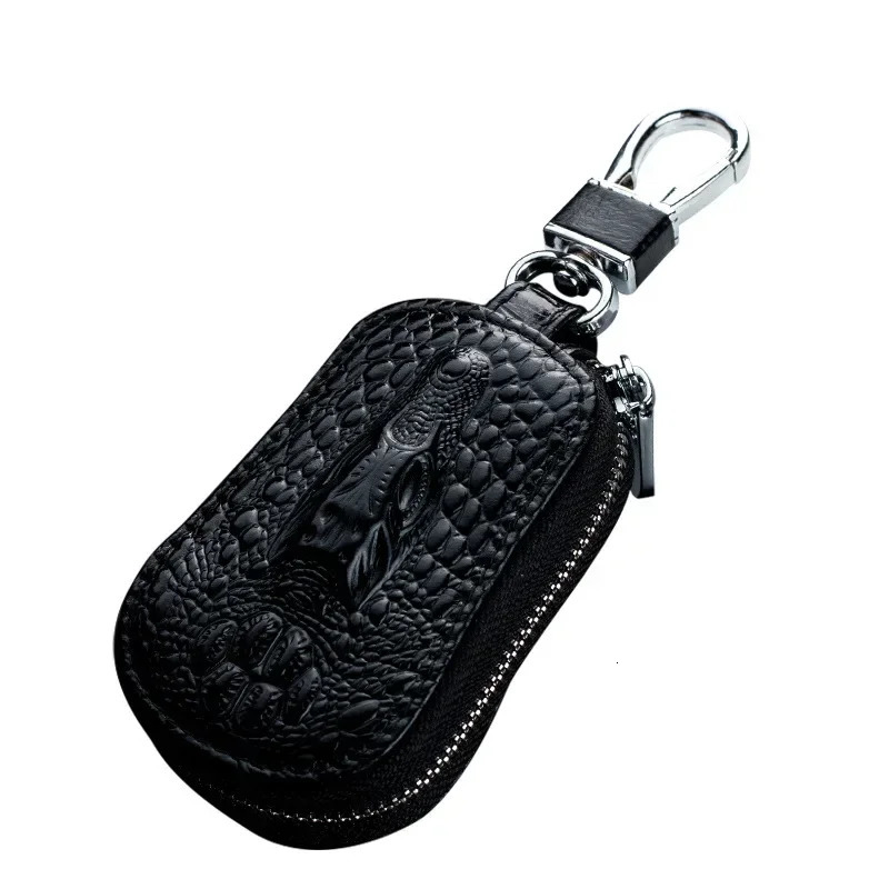 Cowhide Car Key Wallet Case Genuine Leather Pattern Zipper Cover Mini Waist Trailer Bag Unisex with Metal Buckle 250311