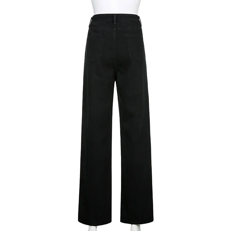 Black Baggy Jeans Women Print Aesthetic Denim Pants Fashion High Waist Straight Long Trousers Ladies Streetwear 250311