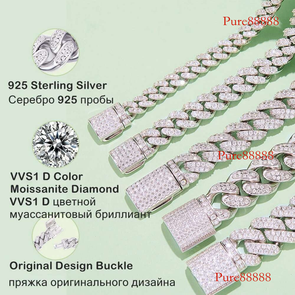 WUIHA Hip Hop Rock White Gold Sterg Sier GRA Pass Test Dia VVS1 Moissanite Cuban Necklaces 25-100g DropShipping
