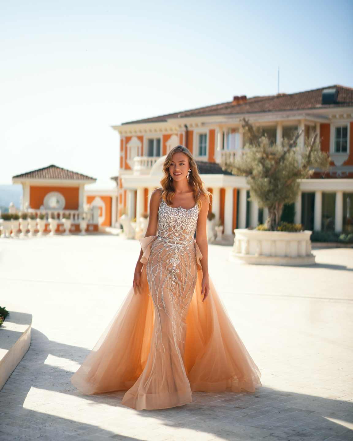 Mermaid Evening Dresses For Women Spaghetti Strap Sleeveless Gown Sequins Crystal Detachable Train Party Customized Dress